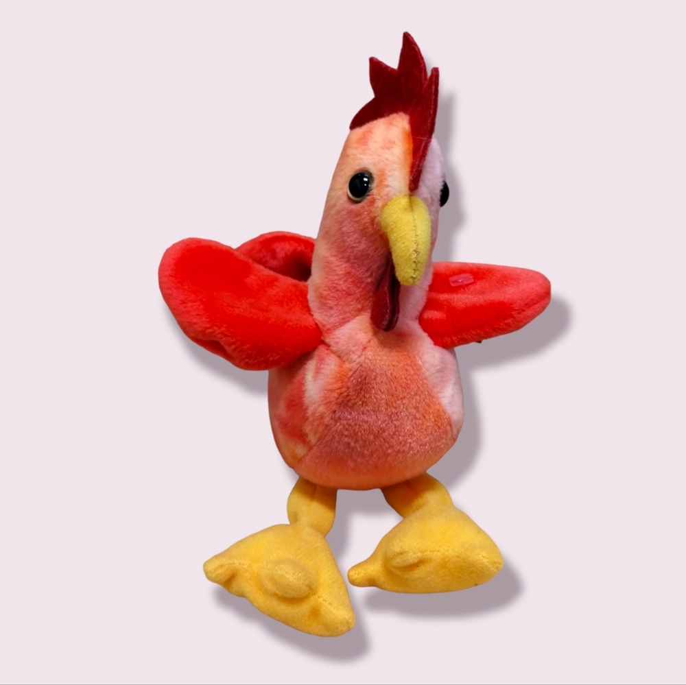 ÷STRUT the rooster Red Tye-Dye original ty beanie baby Barnyard RETIRED RARE
